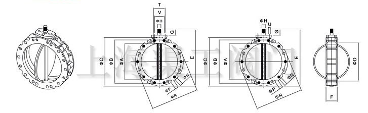 BL2F氣動(dòng)雙法蘭粉體蝶閥外形尺寸圖